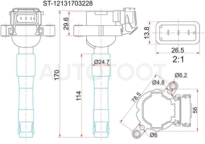 Катушка зажигания BMW E46/E36/E39/E38/E53/E52 - Артикул ST12131703228 - Производитель Sat - Фото, Отзывы, Цены