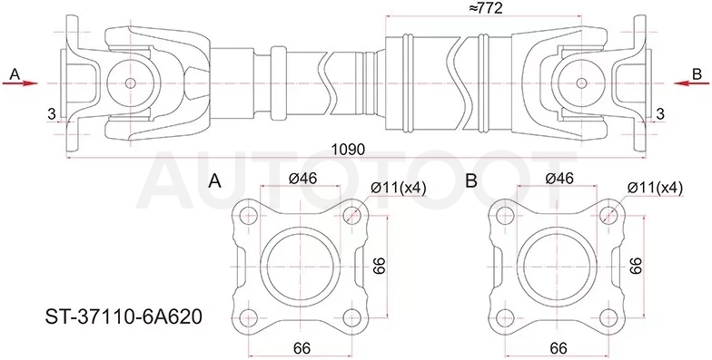 Вал карданный зад TOYOTA LAND CRUISER HDJ100 MTM 98-02 - Артикул ST371106A620 - Производитель Sat - Фото, Отзывы, Цены