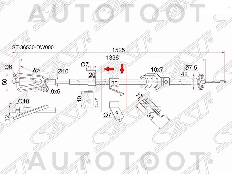 Трос ручника правый 2wd -ST36530WD000 Sat для NISSAN WINGROAD