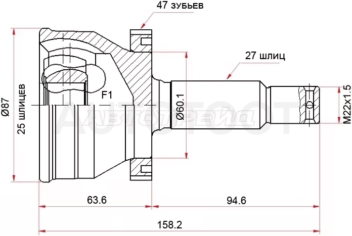 Шрус (Спереди/ Наруж) Hyundai Sonata 98-13 / Kia Optima 00-05 / Hyundai Trajet 04-08 / Kia Magentis 00-06