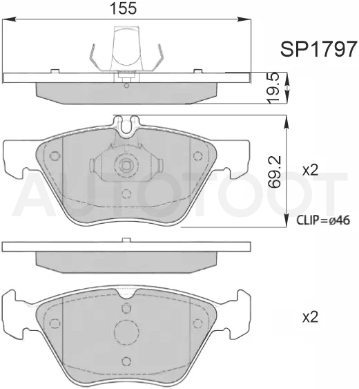 Колодки тормозные (Спереди) Mercedes-Benz E-Class 95-03 / Chrysler Crossfire 04-08 / Mercedes-Benz CLK-Class 97-02 / SLK-Class 96-04