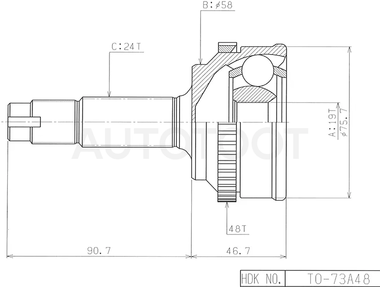 Шрус (Спереди/ Наруж) Toyota Vitz 99-05 / Echo 99-02 / Platz 99-05 / Yaris 99-05