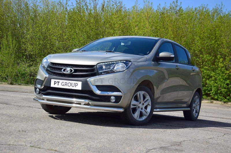 LADA XRay 2016-  Защита переднего бампера двойная Ø51/51мм (НПС) - Артикул LXR220201 - Производитель PT Group - Фото, Отзывы, Цены