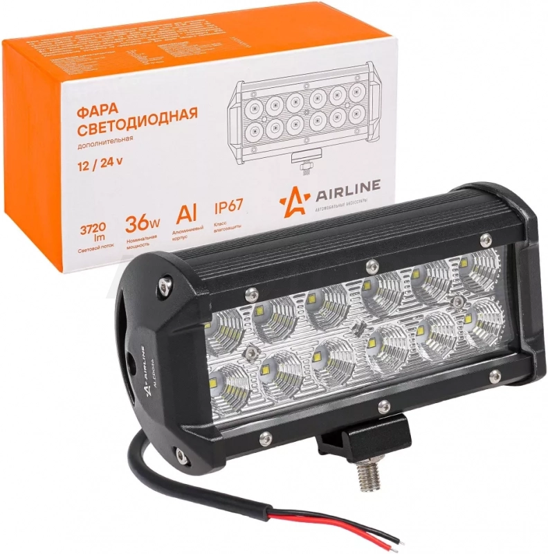 Фара (балка) светодиодная двухрядная, 12LED, рассеяный свет, 36Вт, 165х78х65мм, 12/24В - Артикул ALED046 - Производитель Airline - Фото, Отзывы, Цены