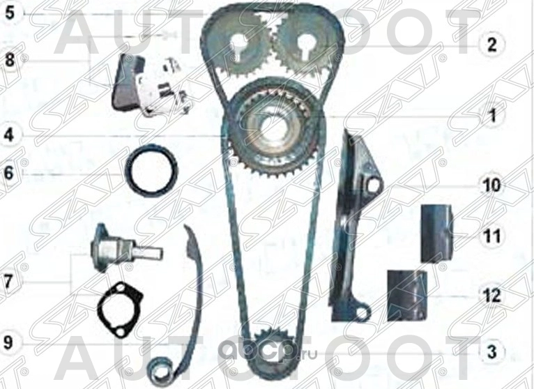 Комплект цепи ГРМ GA15-16DE 90-99 -TKNS102D Sat для NISSAN PRIMERA, NISSAN SERENA