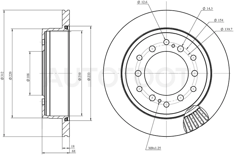 Диск тормозной (Сзади) Toyota Land Cruiser Prado (J120,J150) 02-20 / Lexus GX 09-19 / Toyota 4Runner 09-24 / FJ Cruiser 05-18 / Fortuner 15