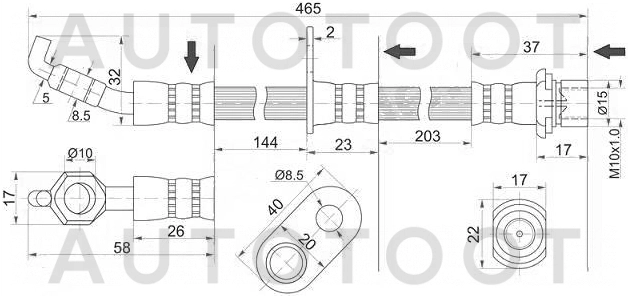 Шланг тормозной передний левый -ST9094702B97 Sat для TOYOTA ALPHARD, TOYOTA ESTIMA