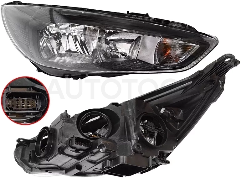 Фара Ford Focus 14-19 (Справа/ С электрокорректором/ Чёрная)
