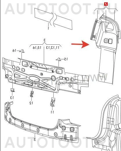 Панель кузова задняя правая (под фонарь) -ST3320010 Sat для VOLKSWAGEN POLO, SKODA RAPID