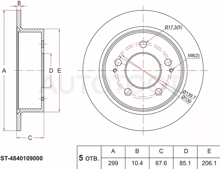 Диск тормозной (Зад) SsangYong Actyon 05- / Actyon Sports 06-16 / Korando Sports 12- / Kyron 05-16
