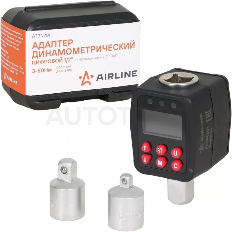 Адаптер динамометрический цифровой 1/2" 3-60Нм, с переходниками (1/4", 3/8"), кейс