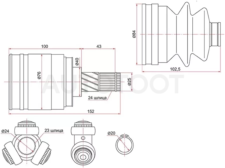 Шрус (Спереди/ Внутр) Nissan AD 90-02 / Almera 95-00 / Sunny 87-04 / Wingroad 96-05