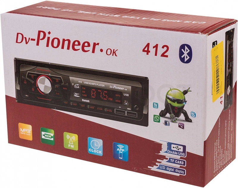 Pioneer Автомагнитола Pioneer.ok 412 с Bluetooth - Артикул PIONEEROK412 - Производитель Pioneer - Фото, Отзывы, Цены