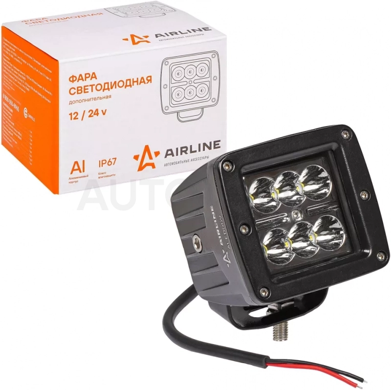 Фара светодиод. квадратная, 6LED, направленный свет, 18Вт, 82х75х75мм, 12/24В, PLUS - Артикул ALED009 - Производитель Airline - Фото, Отзывы, Цены