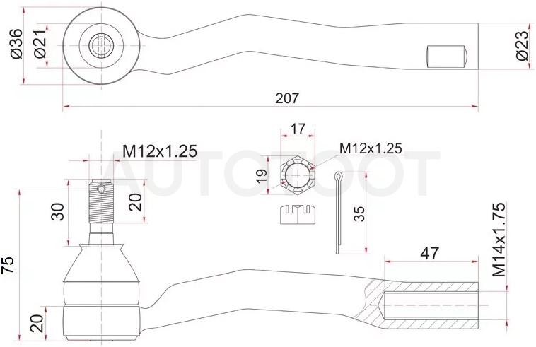 Наконечник рулевой TOYOTA AVENSIS 00- LH - Артикул ST4504729125 - Производитель Sat - Фото, Отзывы, Цены