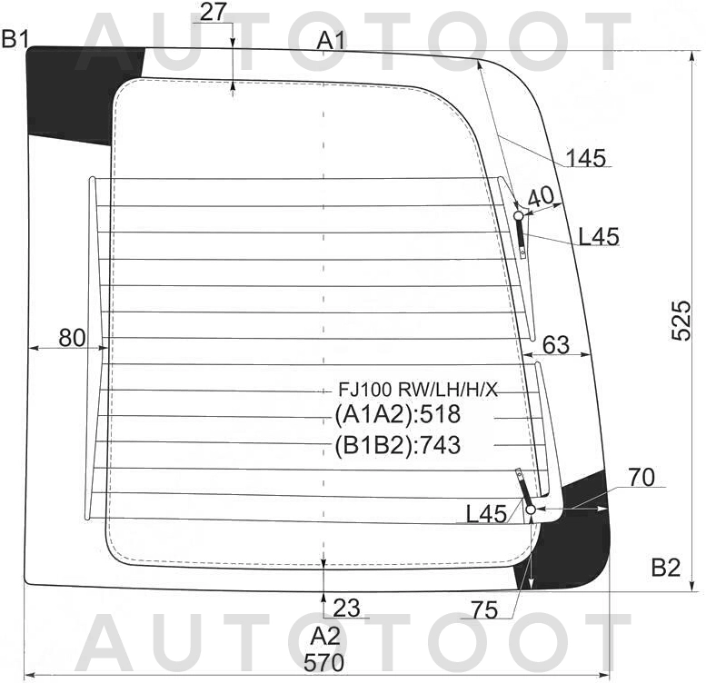 Стекло заднее (распашной двери) левое с обогревом -  для TOYOTA LAND CRUISER