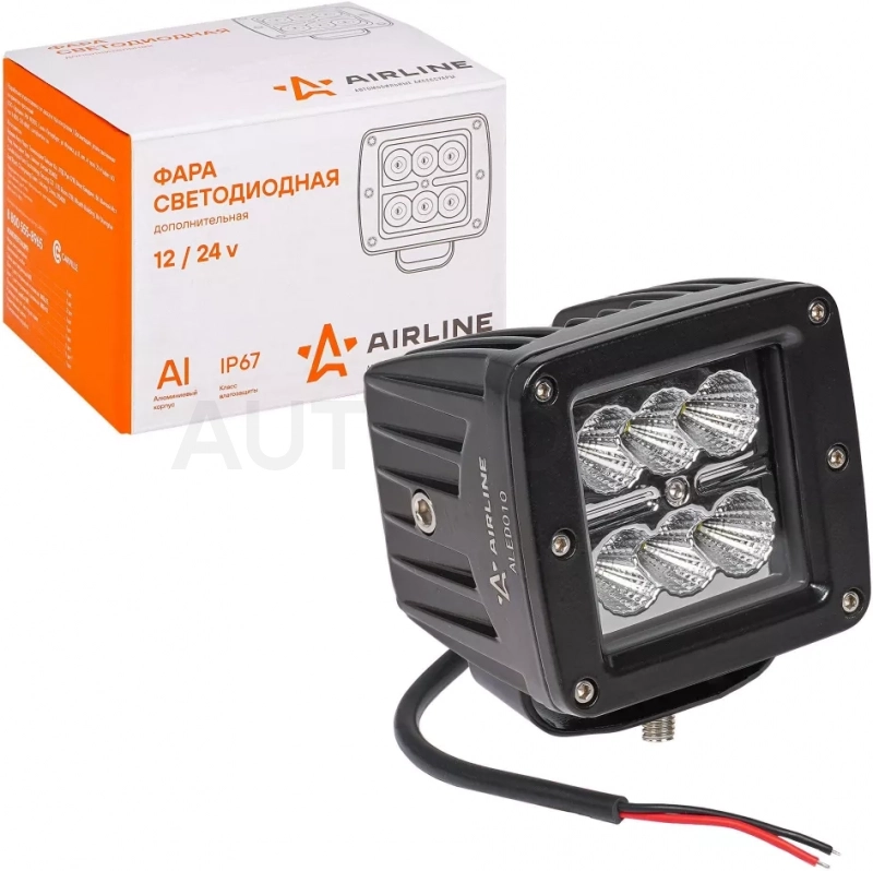 Фара светодиод. квадратная, 6LED, рассеяный свет, 18Вт, 82х75х75мм, 12/24В, PLUS - Артикул ALED010 - Производитель Airline - Фото, Отзывы, Цены