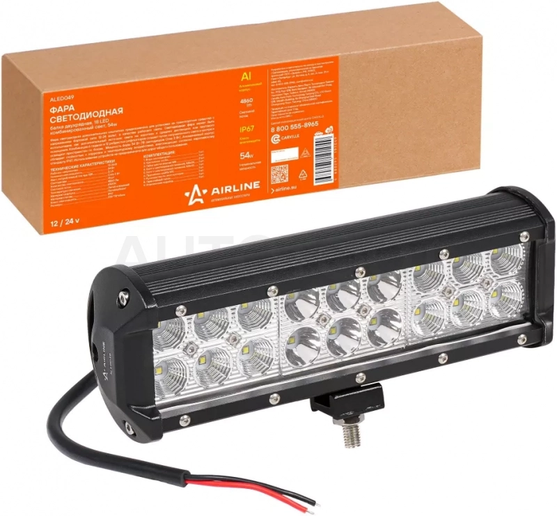 Фара (балка) светодиодная двухрядная, 18LED, комбин. свет, 54Вт, 235х78х65мм, 12/24В - Артикул ALED049 - Производитель Airline - Фото, Отзывы, Цены