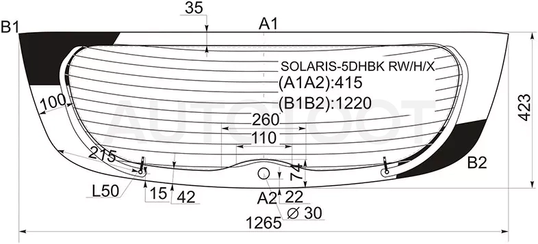 Стекло заднее (Цвет зеленый/ Обогрев/ 5D HBK) Hyundai Solaris 10-17 / Accent 11-17