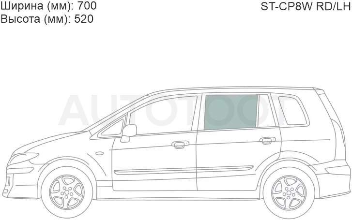 Стекло боковое опускное (Сзади/ Слева/ Цвет зеленый) Mazda Premacy 99-05