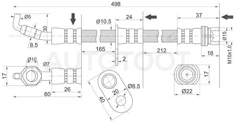 Шланг тормозной передний правый -JBH0108 Just Drive для TOYOTA RAV4