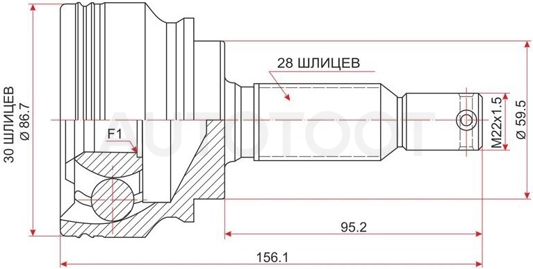 Шрус наружный А/Т - М/Т (28-30 шлицев) -MI115 Sat для MITSUBISHI LANCER