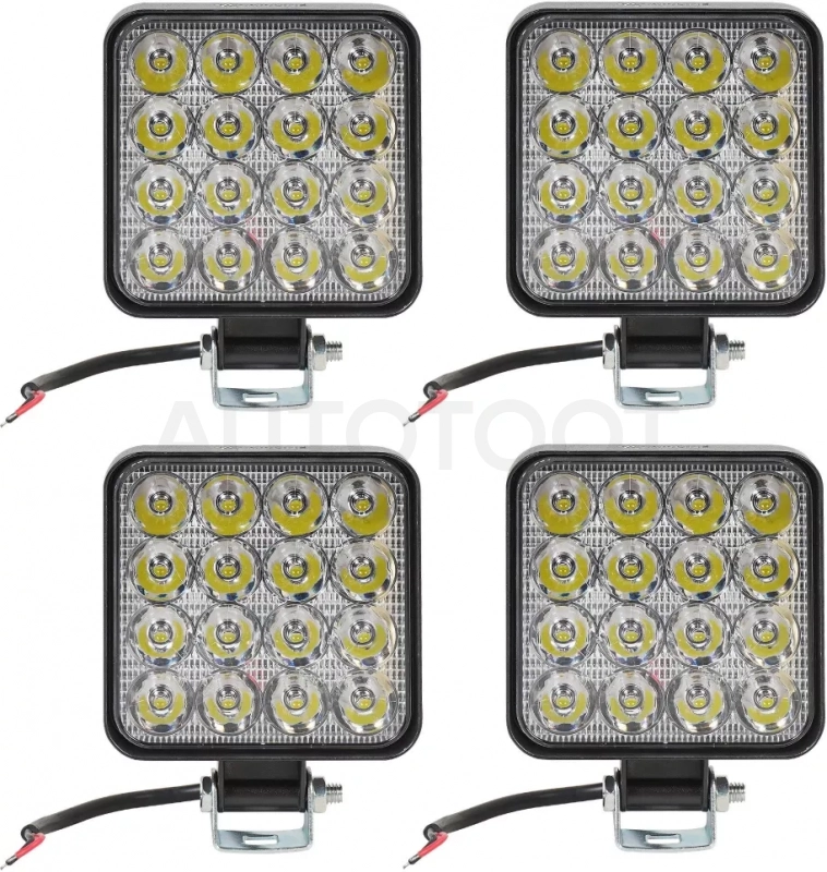 Фара светодиод. квадратная, 16LED, направленный свет, 16Вт, 83х83х22мм, 12В, кмпл. 4шт., STANDART
