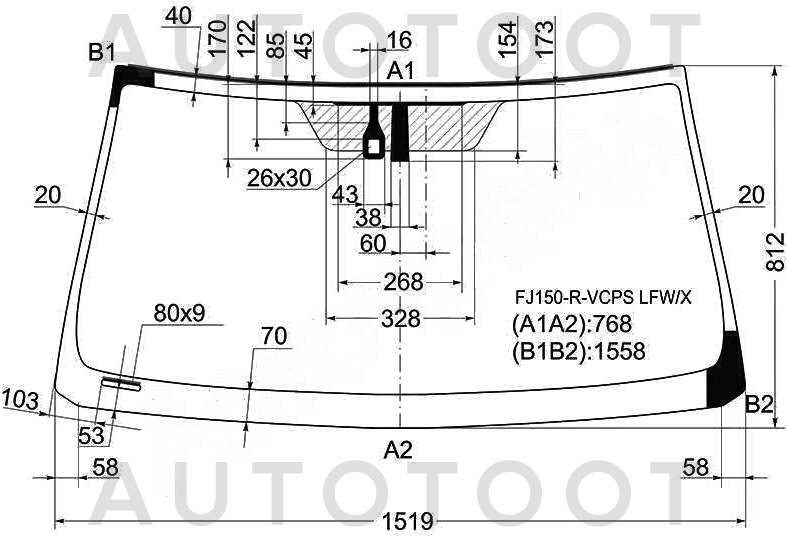 Стекло лобовое в клей -  для TOYOTA LAND CRUISER PRADO