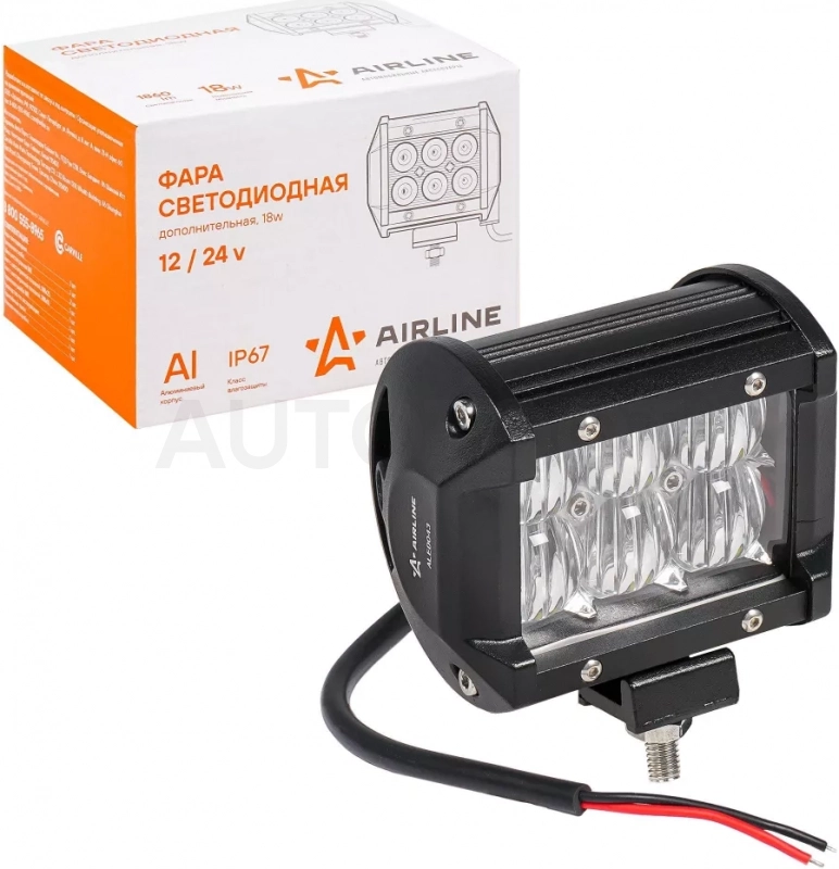 Фара (балка) светодиодная двухрядная, 6LED, рассеяный свет (5D линза), 18Вт, 98х78х65мм, 12/24В