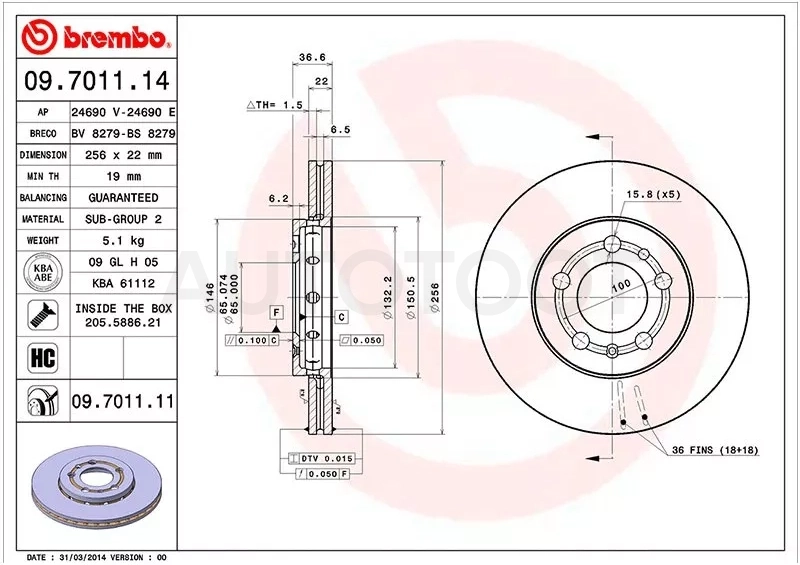 Диск тормозной (Спереди) Audi A3 96-03 / Skoda Octavia 96-13 / Rapid 12- / Volkswagen Golf 97-06 / Polo 01-22 / Audi A1 10-18 / A2 99-05 / S3 96-03 / SEAT Cordoba 03-09 / Ibiza 02-15 / Leon 98-06 / Toledo 98-09 / Skoda Fabia 99-18 / Roomster 06-15 / Volks