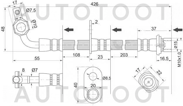 Шланг тормозной передний правый 425мм -ST9094702F28 Sat для TOYOTA LAND CRUISER