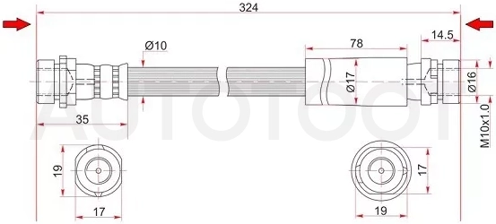 Шланг тормозной задний (Таиланд) MAZDA 2/DEMIO/VERISA/FORD FIESTA/FUSION 02- LH=RH