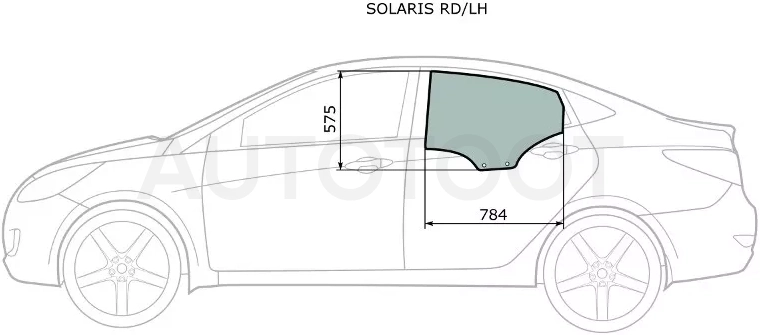 Стекло боковое опускное (Сзади/ Слева/ Цвет зеленый) Hyundai Solaris 10-17 / Accent 11-17