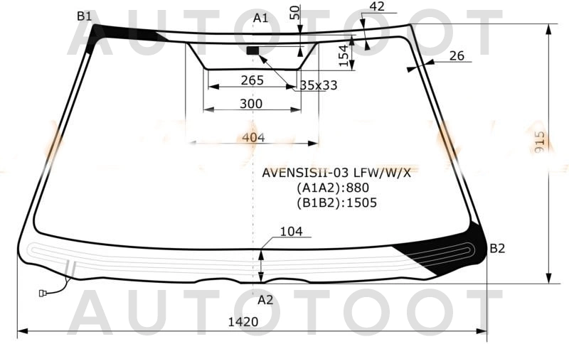 Стекло лобовое с обогревом щеток в клей -  для TOYOTA AVENSIS