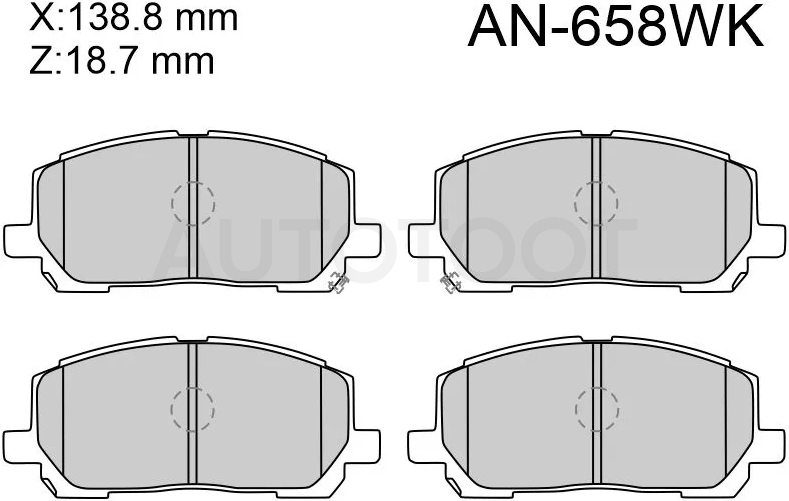 Колодки тормозные (Спереди) Toyota Highlander 00-07 / Kluger V 00-10 - Артикул AN658WK - Производитель Akebono - Фото, Отзывы, Цены