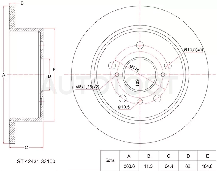 Диск тормозной (Зад) Toyota Camry (XV30) 01-06 / Avalon 04-12 / Camry 01-06 / Camry UAE/USA 01-06