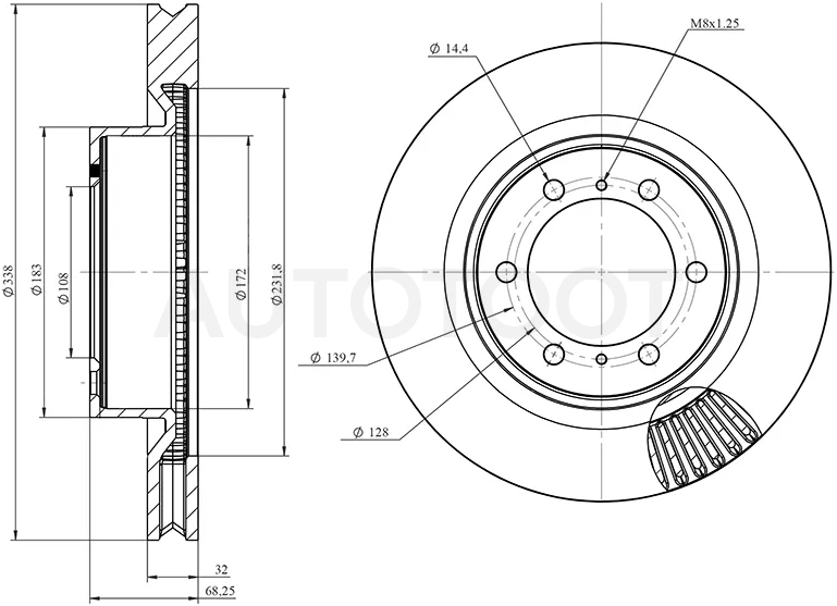 Диск тормозной (Спереди) Toyota Land Cruiser Prado (J150) 09-24 / Lexus GX 09-23 / Toyota 4Runner 09-24