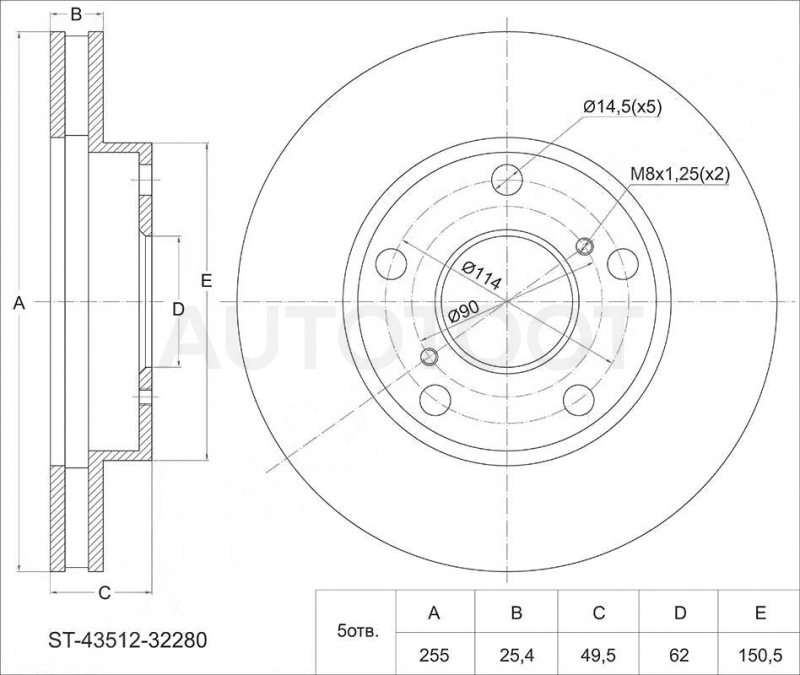 Диск тормозной передний -ST4351232280 Sat для TOYOTA VISTA