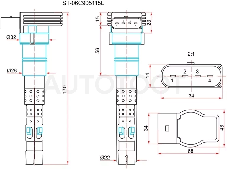 Катушка зажигания VAG A4 01-04/A6 01-05/A8 03-06 - Артикул ST06C905115L - Производитель Sat - Фото, Отзывы, Цены