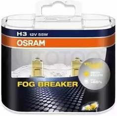 Лампа H3 комплект 2шт 12V 55W FOG BREAKER +60% больше света, 2600К Osram