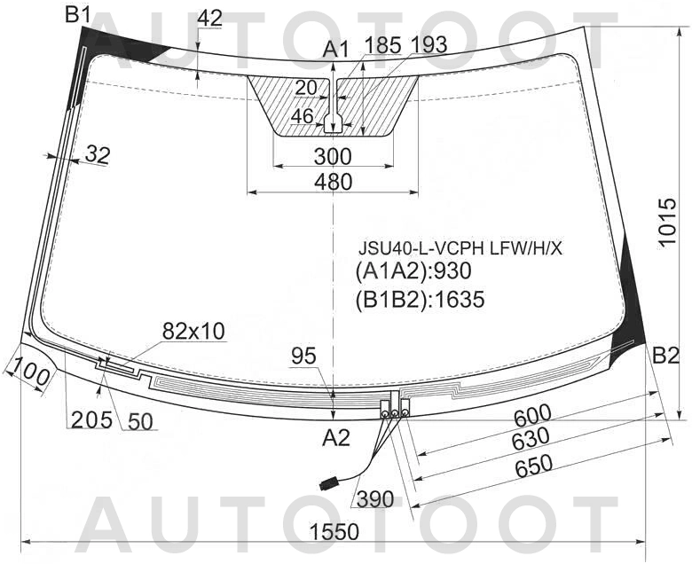 Стекло лобовое с обогревом щеток в клей -  для TOYOTA HIGHLANDER