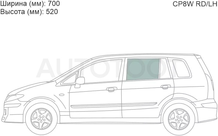 Стекло боковое опускное (Сзади/ Слева/ Цвет зеленый) Mazda Premacy 99-05