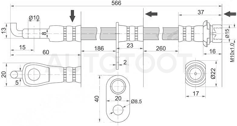 Шланг тормозной передний левый -JBH0121 Just Drive для TOYOTA PLATZ, TOYOTA ECHO, TOYOTA FUN CARGO, TOYOTA VITZ, TOYOTA YARIS, TOYOTA PROBOX, TOYOTA SUCCEED, TOYOTA YARIS VERSO, TOYOTA IPSUM, TOYOTA I