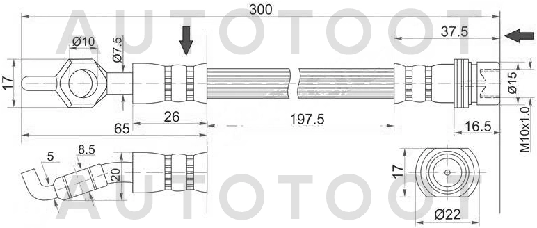 Шланг тормозной задний левый=правый -ST9094702A37 Sat для TOYOTA CELICA, TOYOTA OPA, TOYOTA WISH, TOYOTA VISTA ARDEO, TOYOTA VISTA