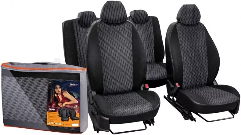 Чехлы для Daewoo Nexia (08-) "Лима", 10 пред., жаккард-кожзам, черн. - Артикул ACCSL05 - Производитель Airline - Фото, Отзывы, Цены