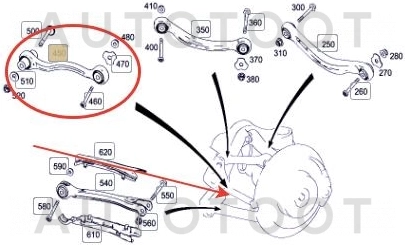 Рычаг задний нижний поперечный левый (развальный) -PS5191L Patron для MERCEDES C-CLASS, MERCEDES E-CLASS, MERCEDES GLK-CLASS