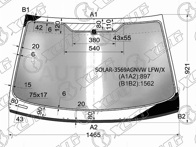 Стекло лобовое атермальное в клей FORD MONDEO 4 /5D 07-09 (Solar-X защита от ультрафиолета)