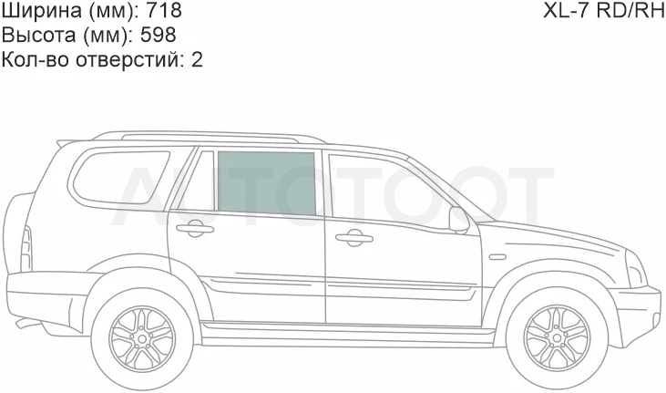 Стекло боковое опускное (Сзади/ Справа/ Цвет зеленый) Suzuki Grand Vitara XL-7 01-06 / XL7 06-09