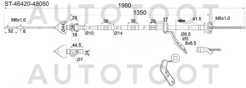 Трос ручника правый 2WD -ST4642048050 Sat для TOYOTA KLUGER