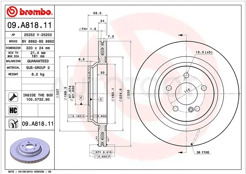 Диск тормозной (Сзади) Mercedes-Benz S-Class 05-13 / CL-Class 06-14 / SL-Class 01-12